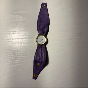 Vintage Style 80s Purple Rhinestone Cuff Watch Gold Tone Non-Working